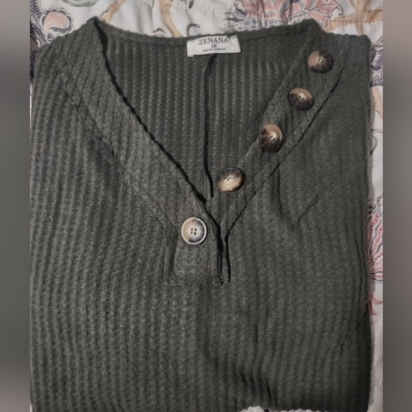 Waffle Knit Button Detail Sweater Zenana - Picture 3 of 4